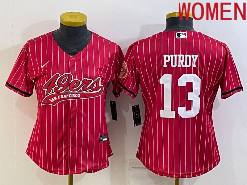 Women San Francisco 49ers 13 Purdy Red Stripe Nike Co branded NFL Jerseys1